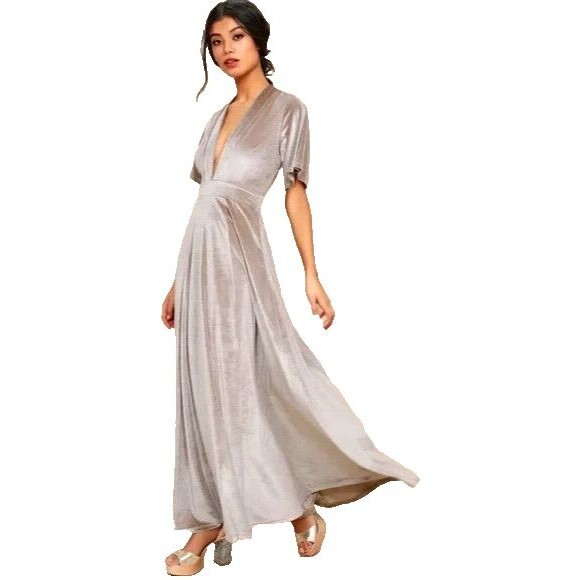 On The Road Dresses & Skirts - YF&B On The Road Temptress Velvet Maxi Dress Size S Taupe Deep V-neck
